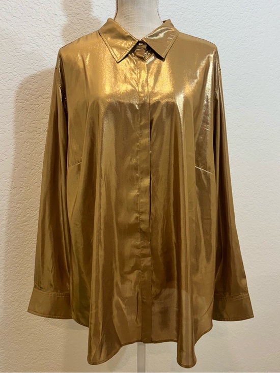 Ralph Lauren Tops - RALPH LAUREN WOMAN Metallic Chifon Point Collar Long Sleeve Gold Blouse. Size 3X